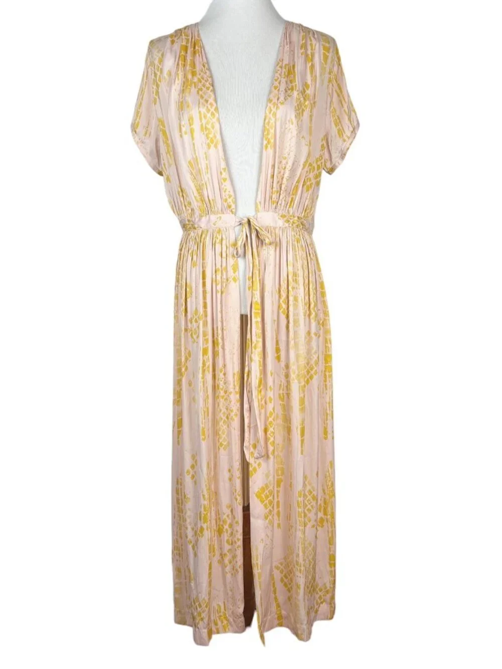 Free People Kimono Duster Womens Large Pink Romantic Satin Robe Cover Up New - Picture 2 of 13